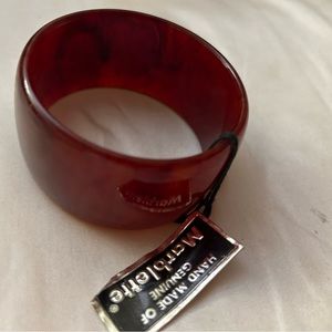 RARE Vintage Mid Century Marblette Bakelite Tortoise WIDE Bangle Bracelet Tags